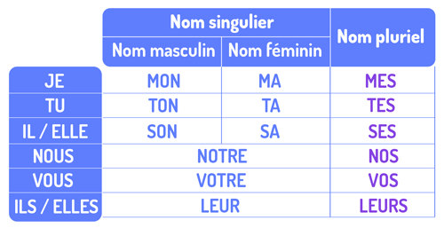 شرح صفات الملكية في اللغة الفرنسية les adjectifs possessifs en français